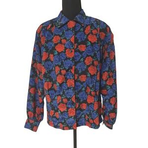 Vintage 80/90s Oscar De La Renta Expressions Floral Blouse Sz 10 Red,blue,black